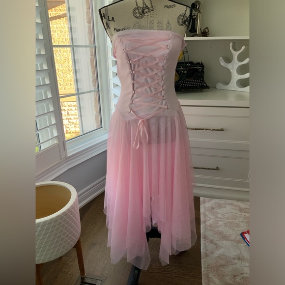 M COLLECTION Pink Tule Strapless Midi Corset Dainty Dress Women’s Size 6 - Picture 15 of 15